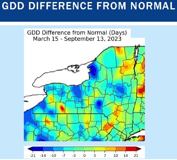 Growing degree days difference from normal 