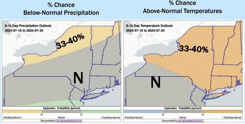 Percent chances of precipitation and temperatures