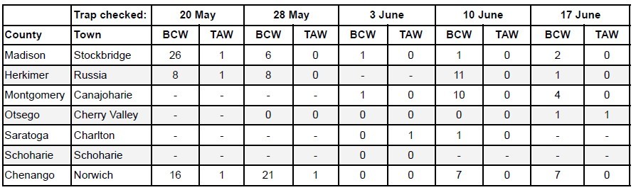 Pest Monitoring table for Black cutworm and true armyworm