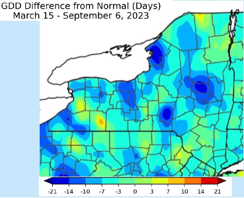 GDD difference from normal (days) March 15 - September 6