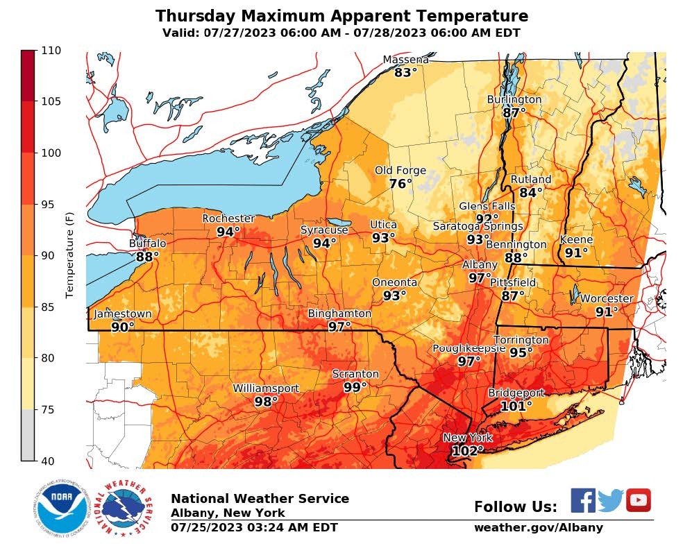 Thursday, 7/27/23 Maximum Apparent Temperature