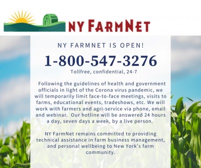 NY FarmNet Continues to Offer Free Services - Call 1-800-547-3276